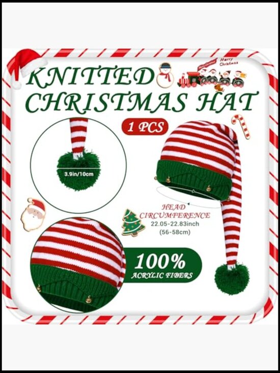 Christmas Elf Knitted Beanie Hat with Pompom Balls Long Tail main image 4